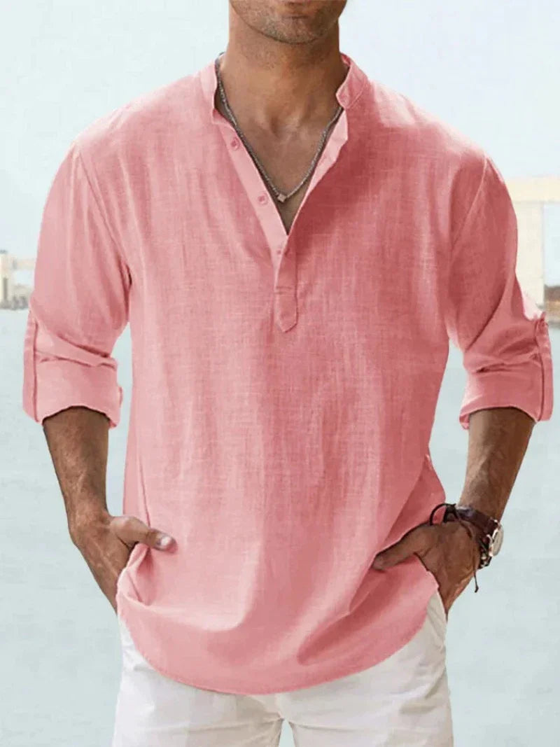 Variant image for Chemise Homme Bleu Col Mao Lin Coton Chic Confortable-81