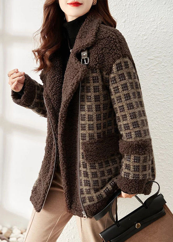 Manteau Ample en Fausse Fourrure à Carreaux 0