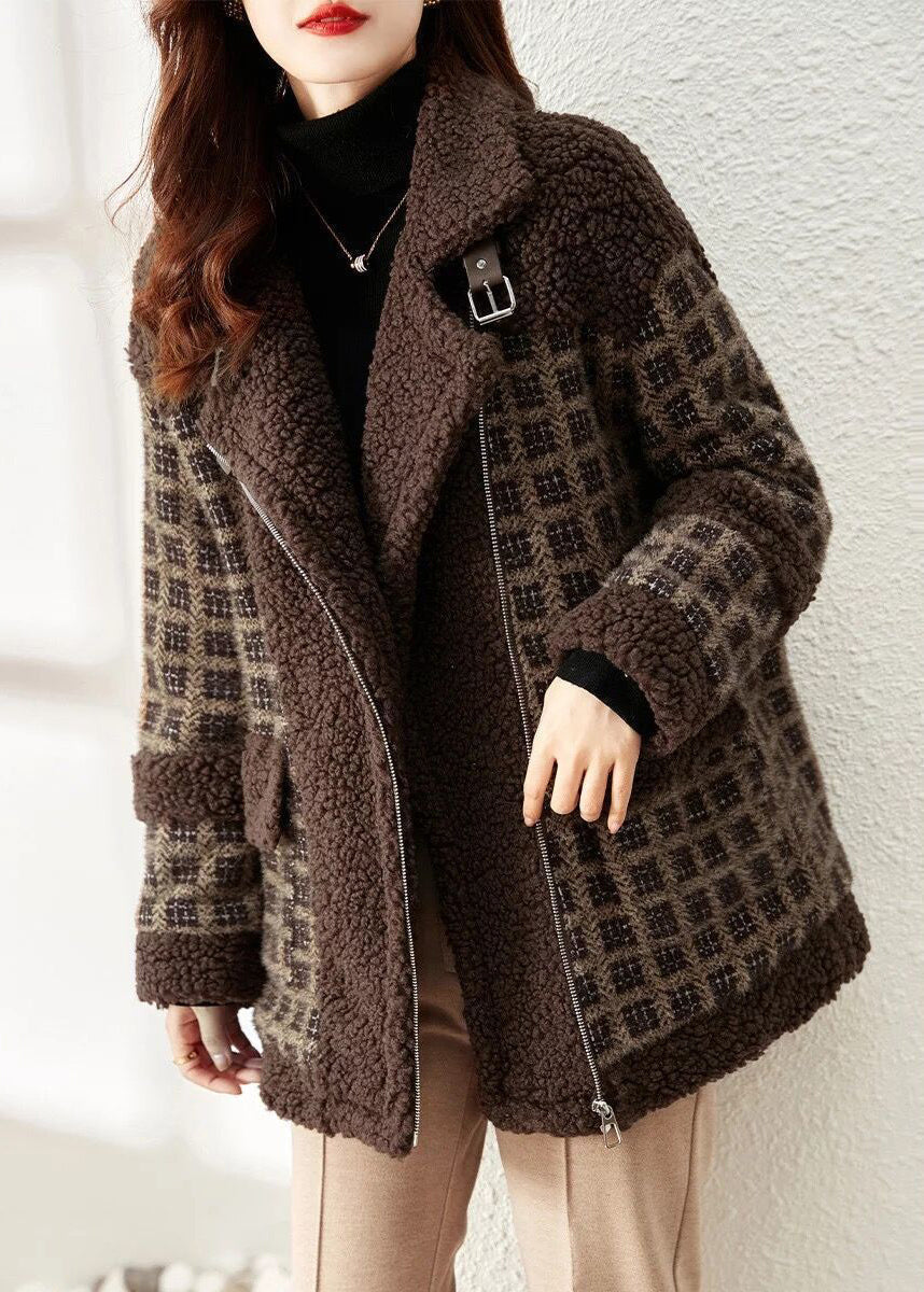 Manteau Ample en Fausse Fourrure à Carreaux 2