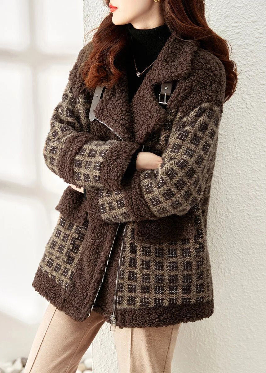 Manteau Ample en Fausse Fourrure à Carreaux 3