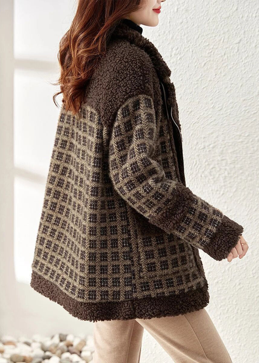 Manteau Ample en Fausse Fourrure à Carreaux 4