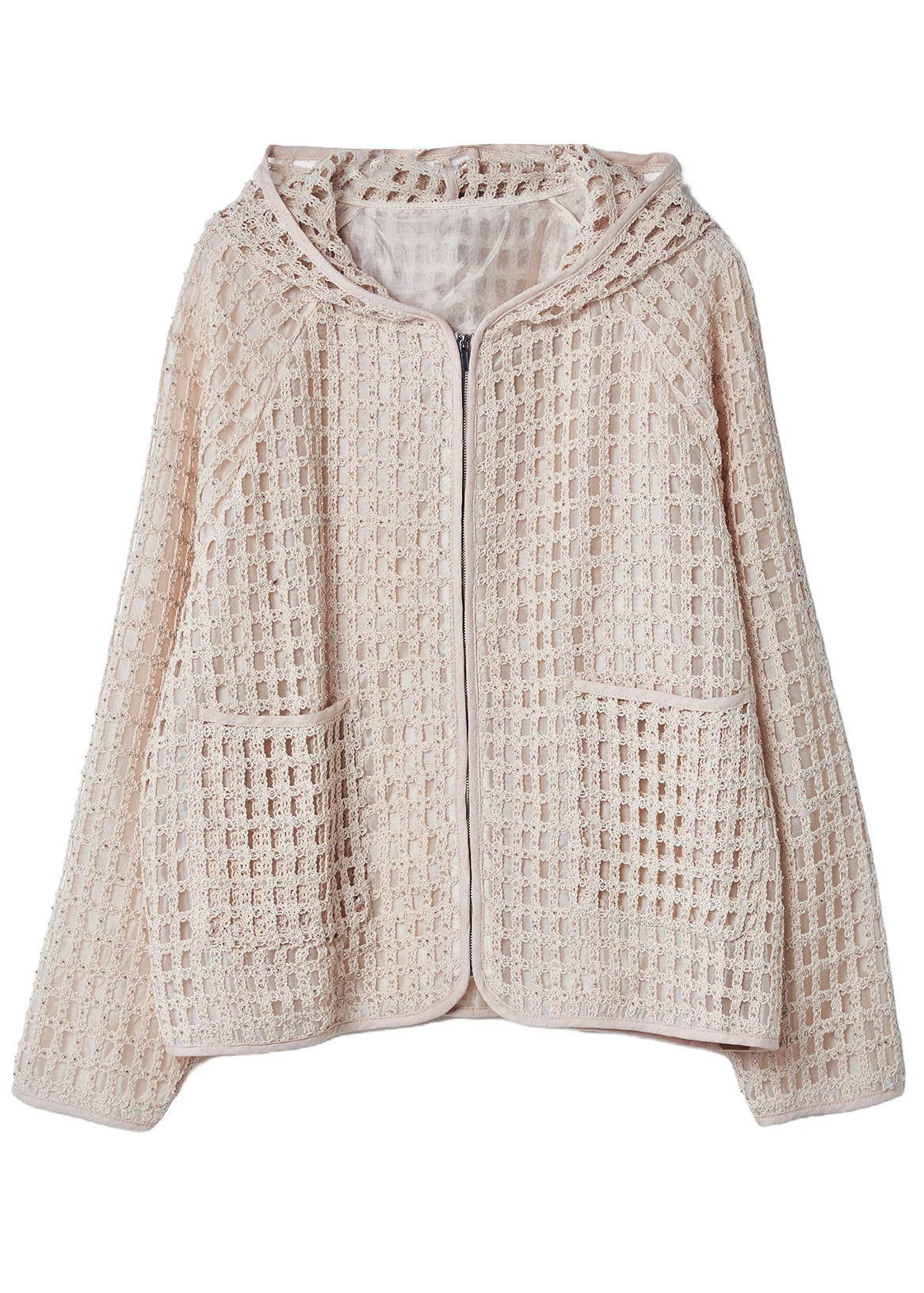 Manteau Femme Automnal à Capuche Style Maille Ajourée 4