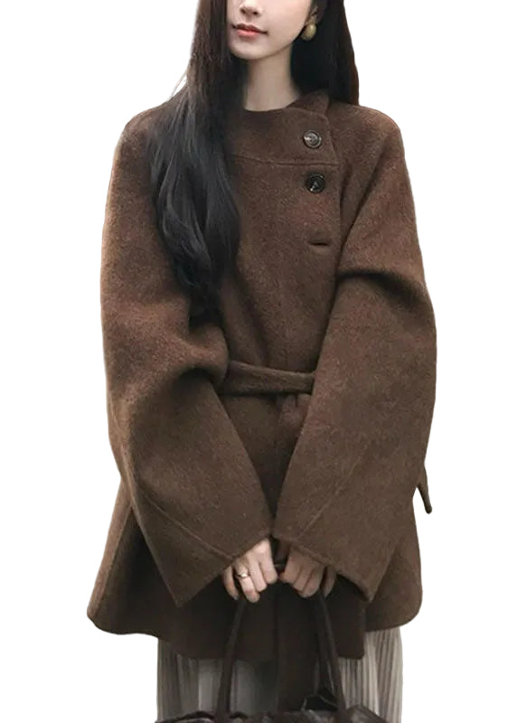 Manteau Femme Col Montant Boutonné Style Patchwork Automnal 0