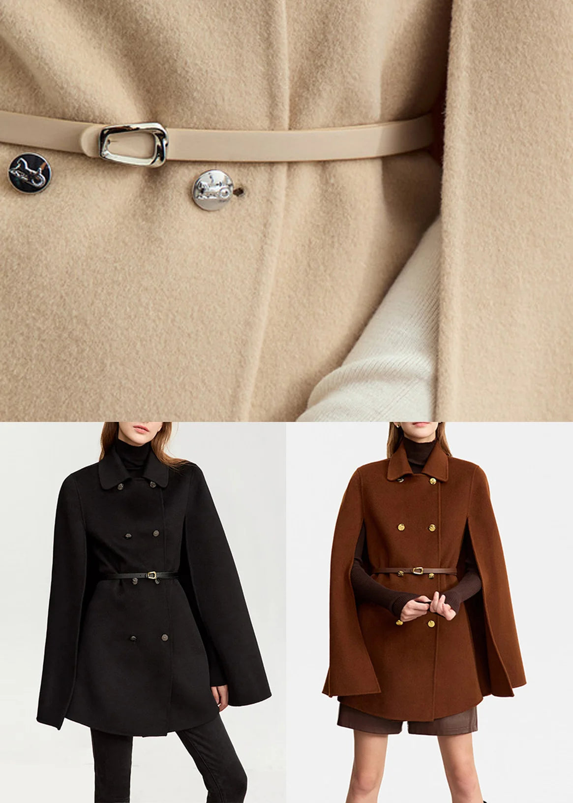 Manteau Femme Coupe Ample Col Claudine Manches Cape 4