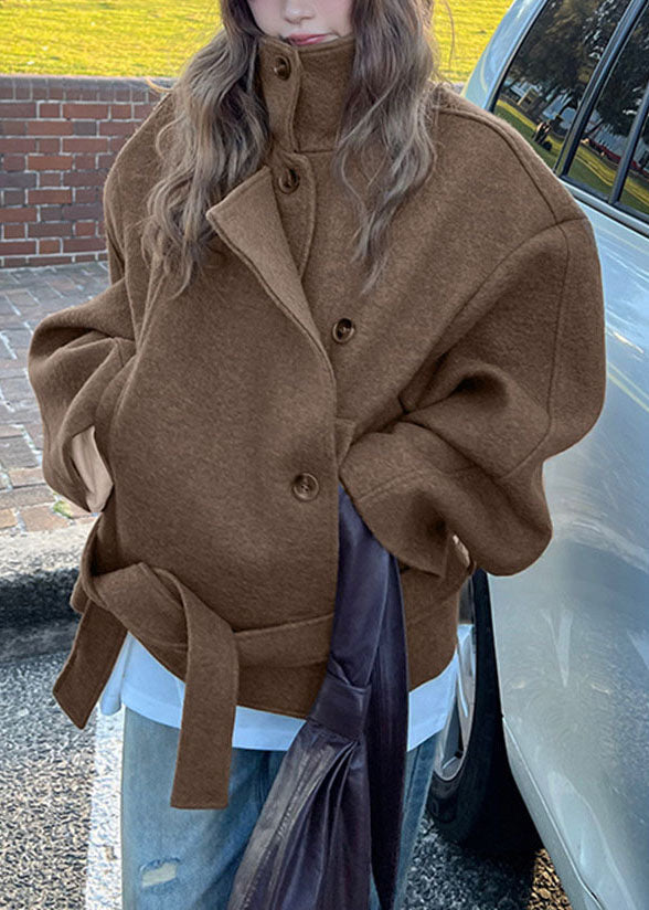 Manteau Femme Coupe Ample Col Montant Manches Longues 0