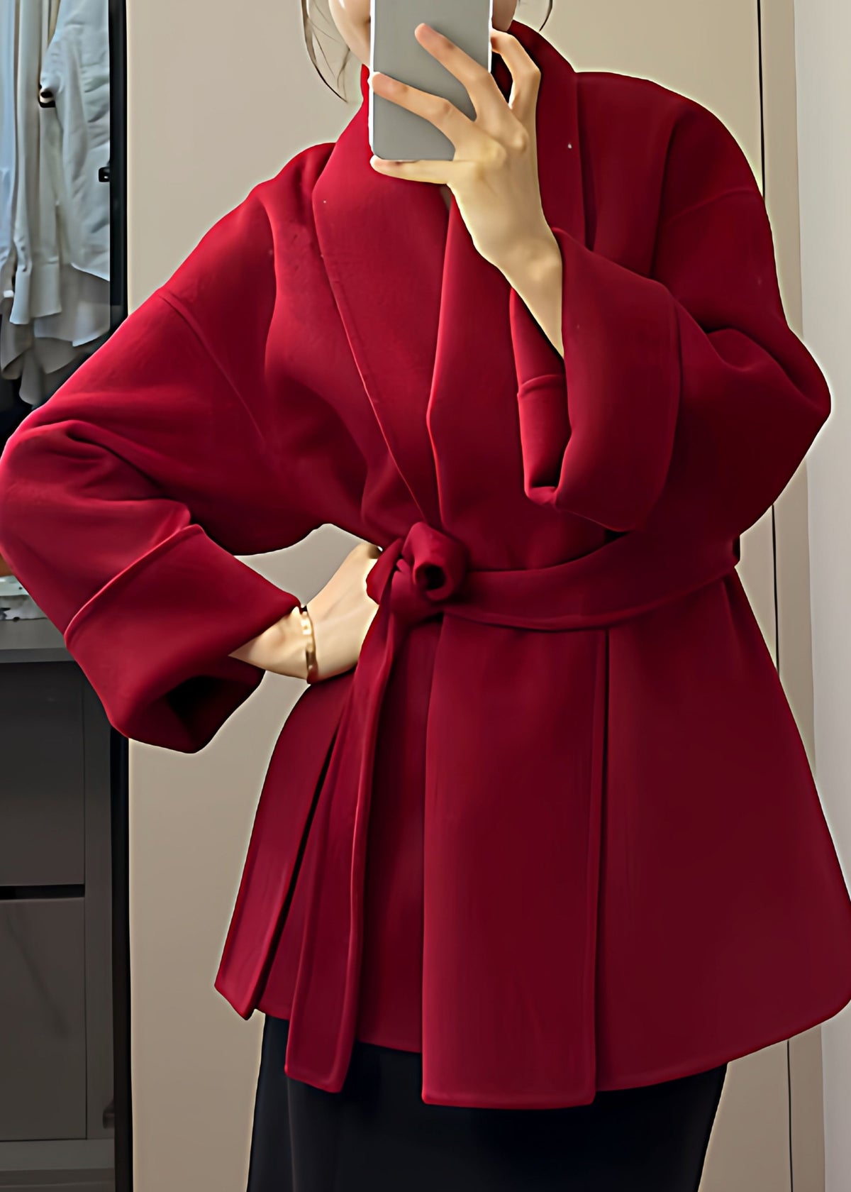 Manteau Femme Coupe Ample Col V avec Poches Automne 4