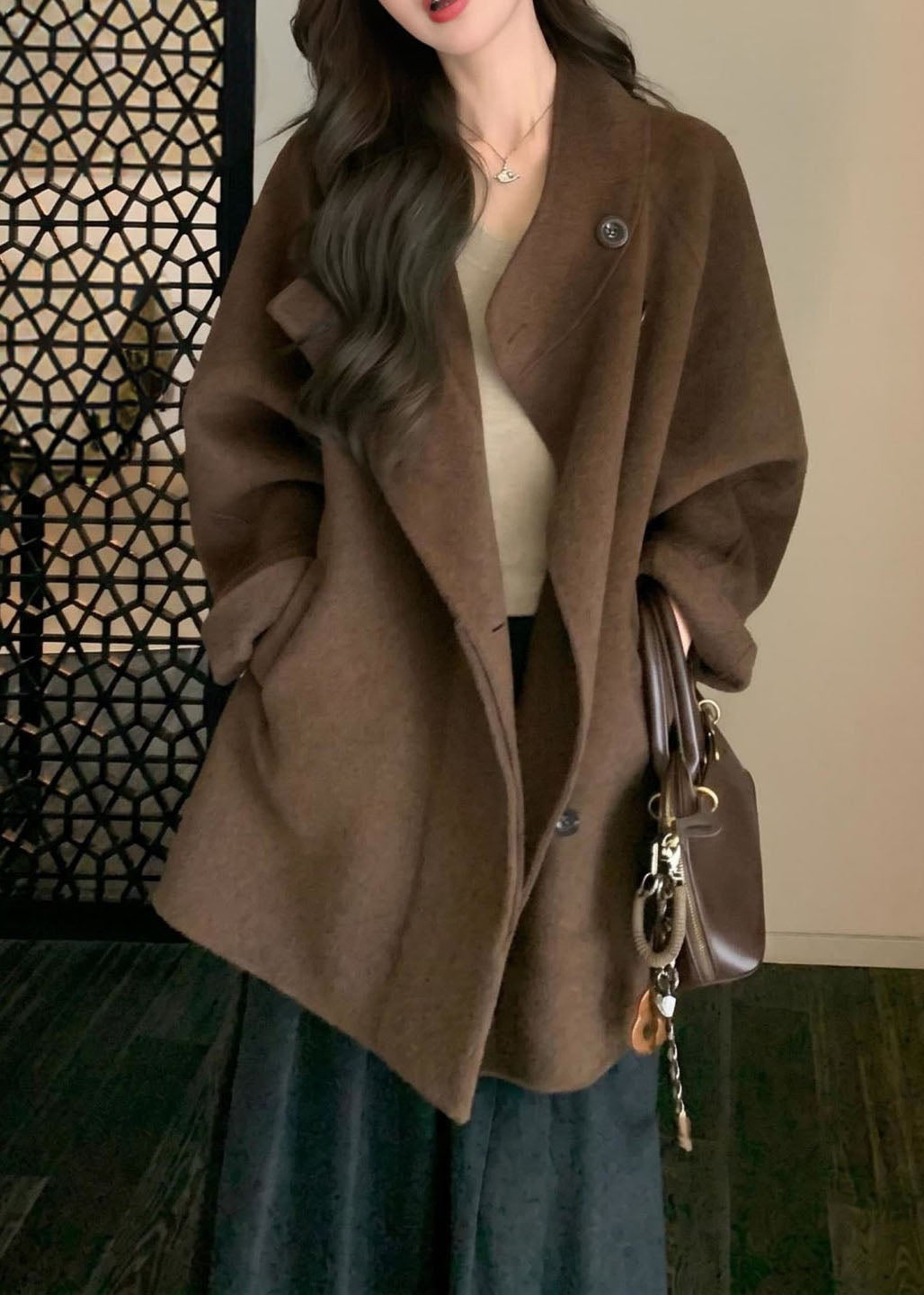 Manteau Femme Coupe Ceinturée Manches Chauve-Souris 1