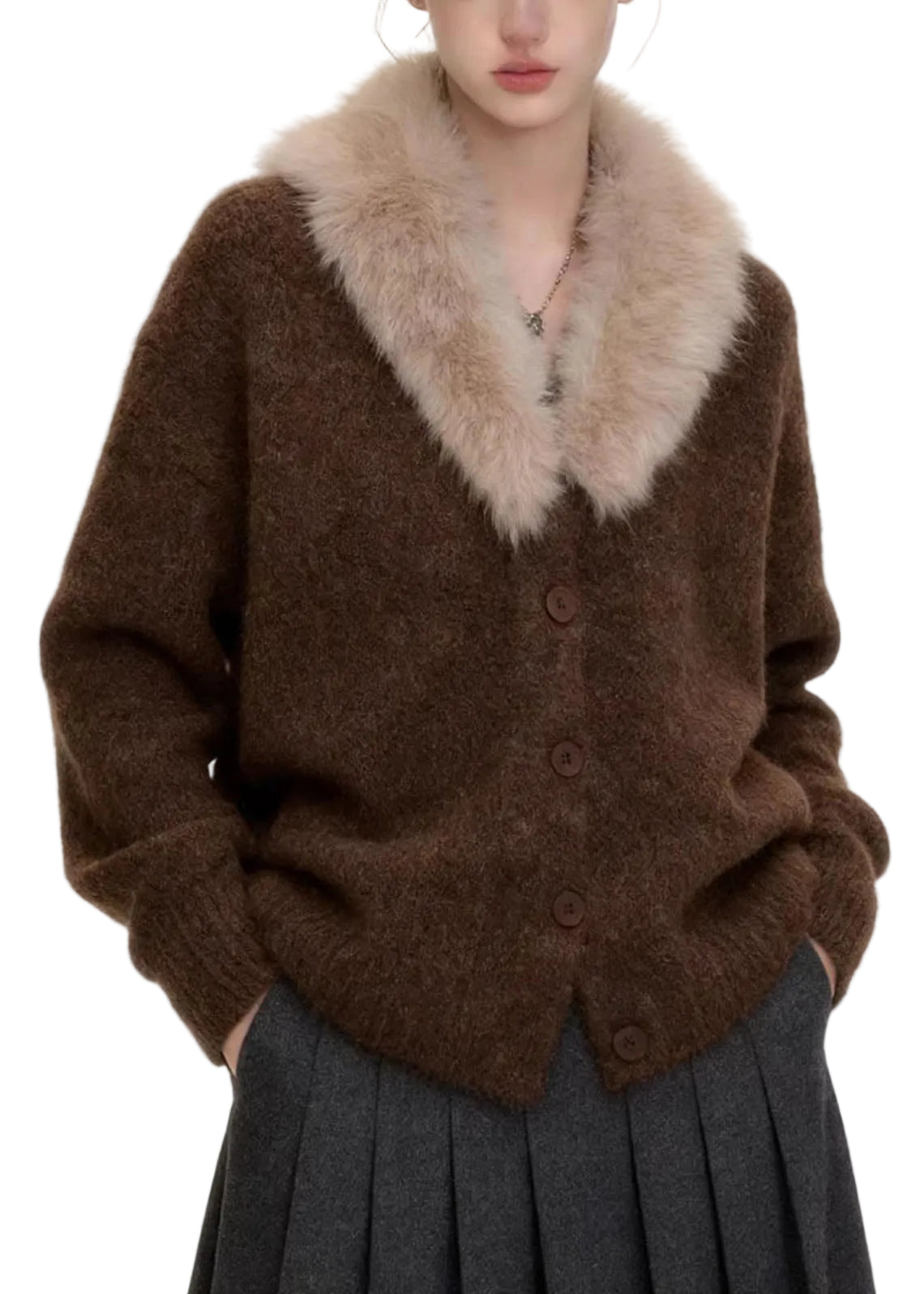 Manteau Femme Décontracté à Col Fourrure 0