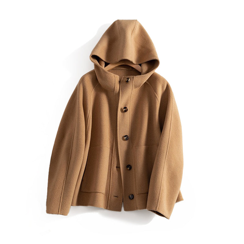 Manteau Femme Hiver à Capuche Boutonné avec Poches Pratiques 0