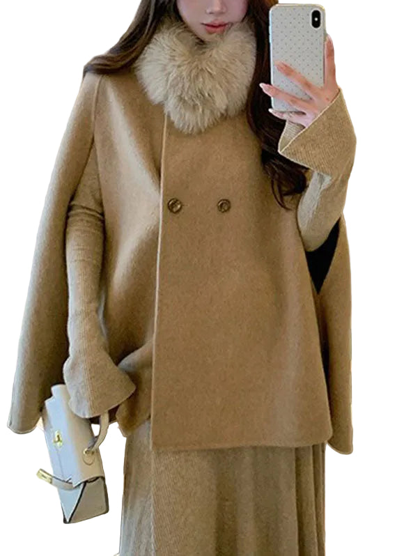Manteau Femme Patchwork Col Renard Manches Cape 0