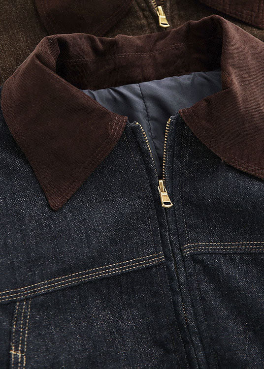 Manteau Femme Patchwork Denim Col Claudine Automnal 2