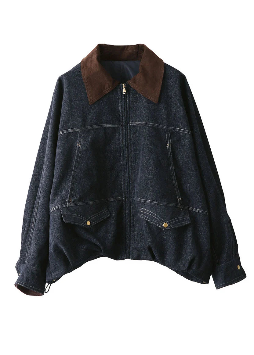 Manteau Femme Patchwork Denim Col Claudine Automnal 4
