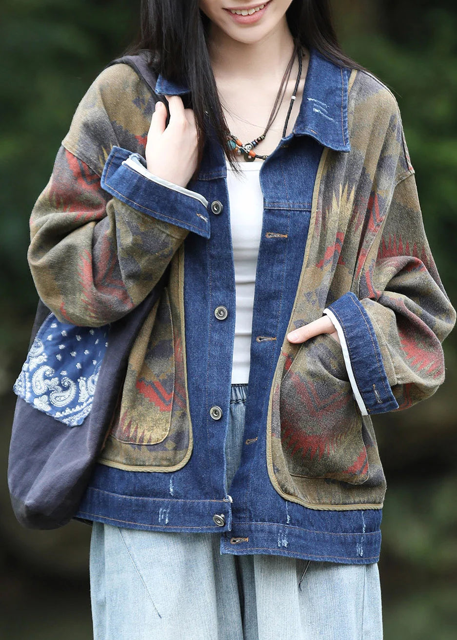 Manteau Femme Patchwork Denim Col Peter Pan 1
