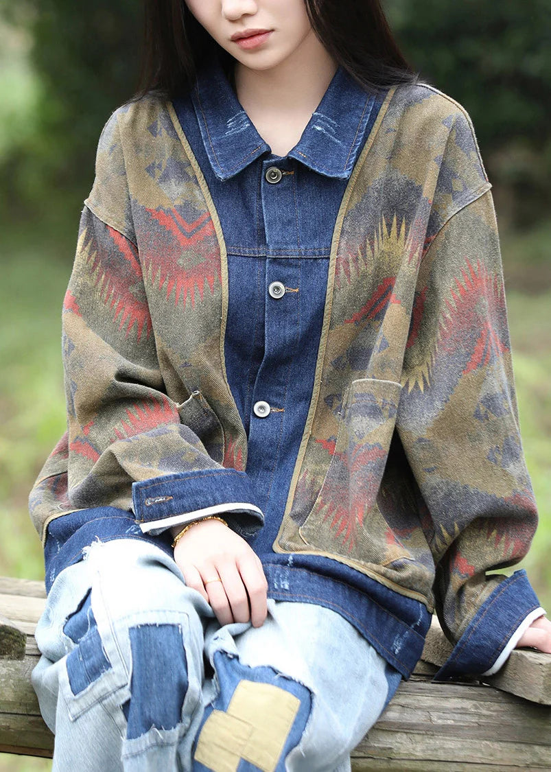 Manteau Femme Patchwork Denim Col Peter Pan 2