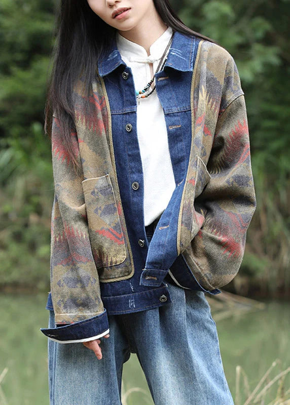 Manteau Femme Patchwork Denim Col Peter Pan 3