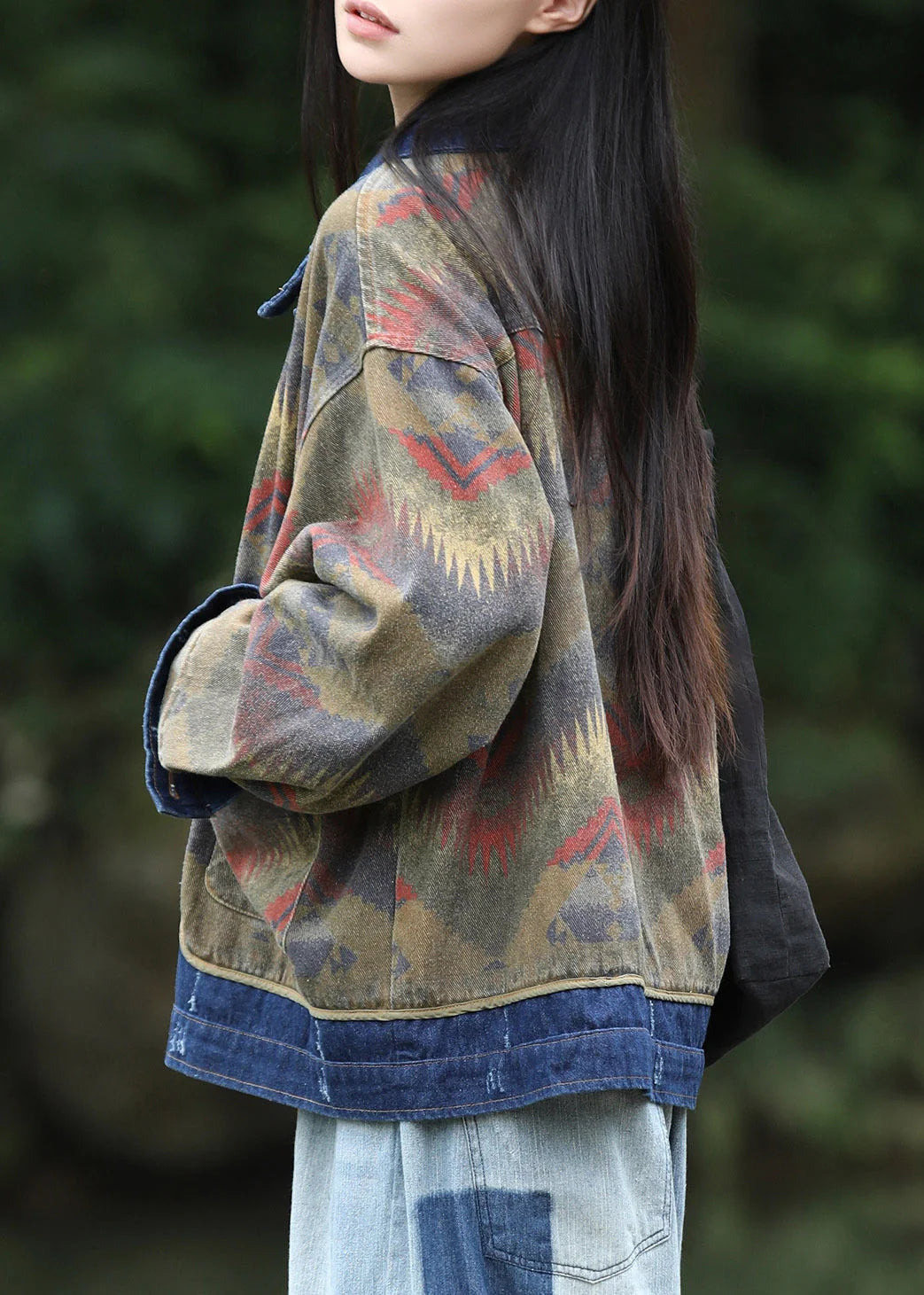 Manteau Femme Patchwork Denim Col Peter Pan 4