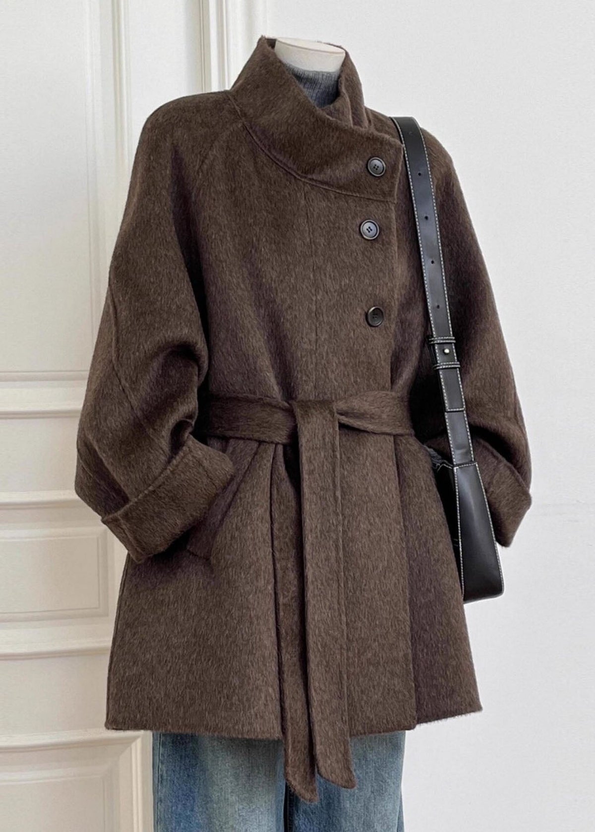 Manteau Femme Patchwork avec Ceinture à la Taille et Poches 1