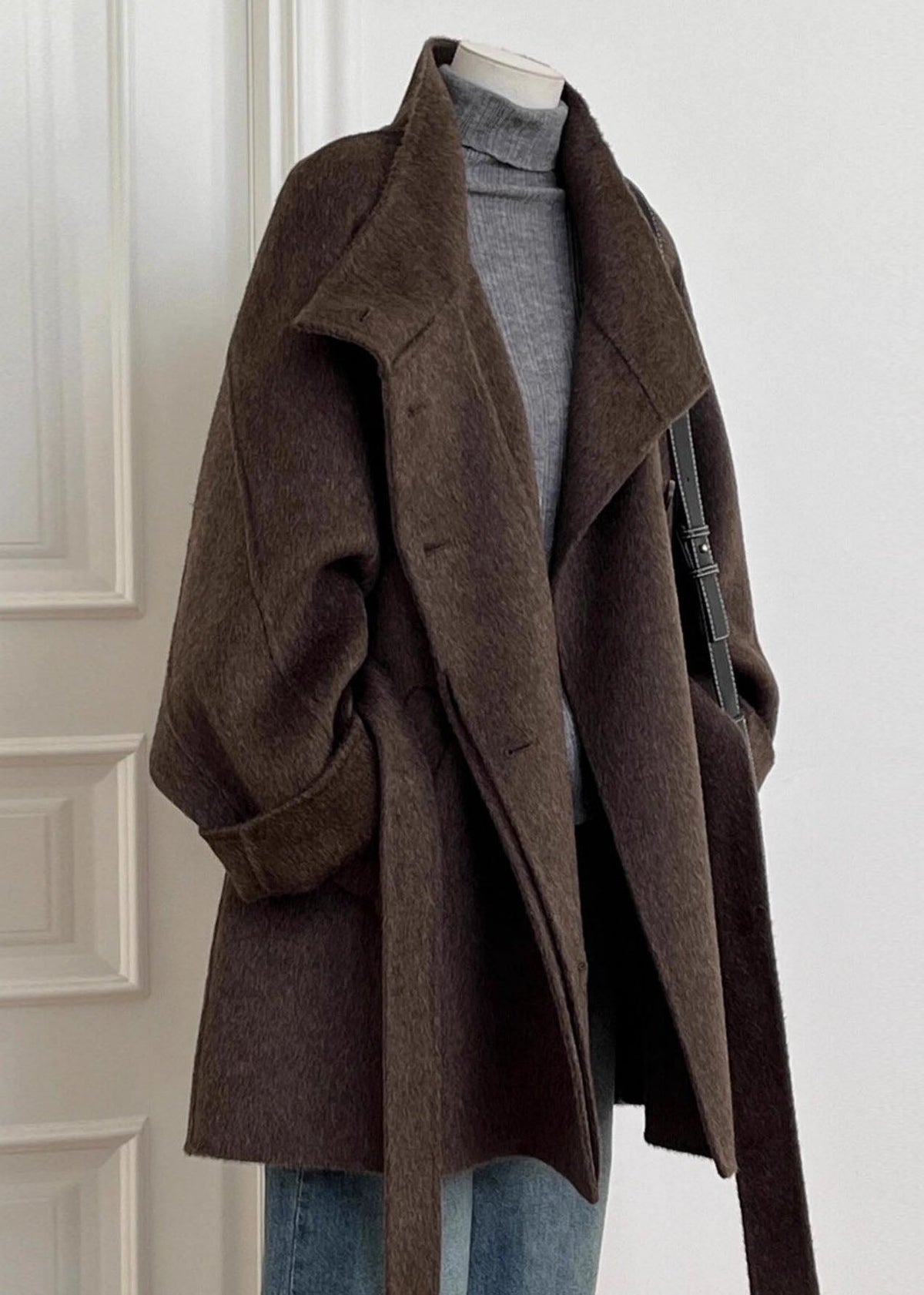 Manteau Femme Patchwork avec Ceinture à la Taille et Poches 3
