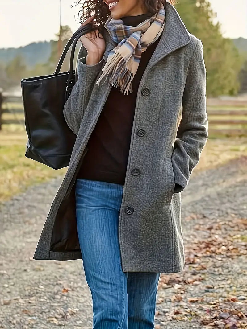Manteau Femme à Bouton Unique en Tissu Tissé 11