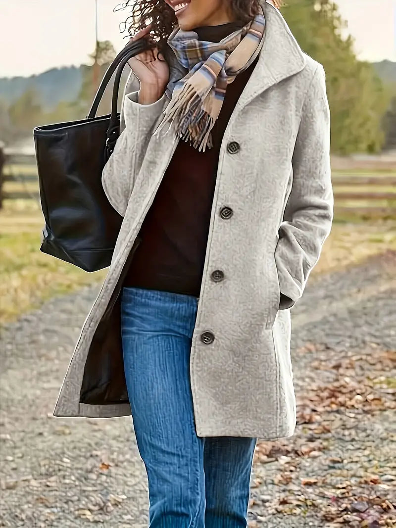 Manteau Femme à Bouton Unique en Tissu Tissé 12