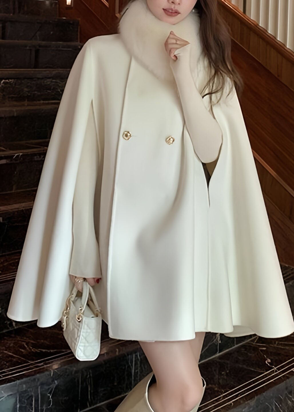 Manteau Femme à Boutons avec Col en Fourrure Style Automnal 2