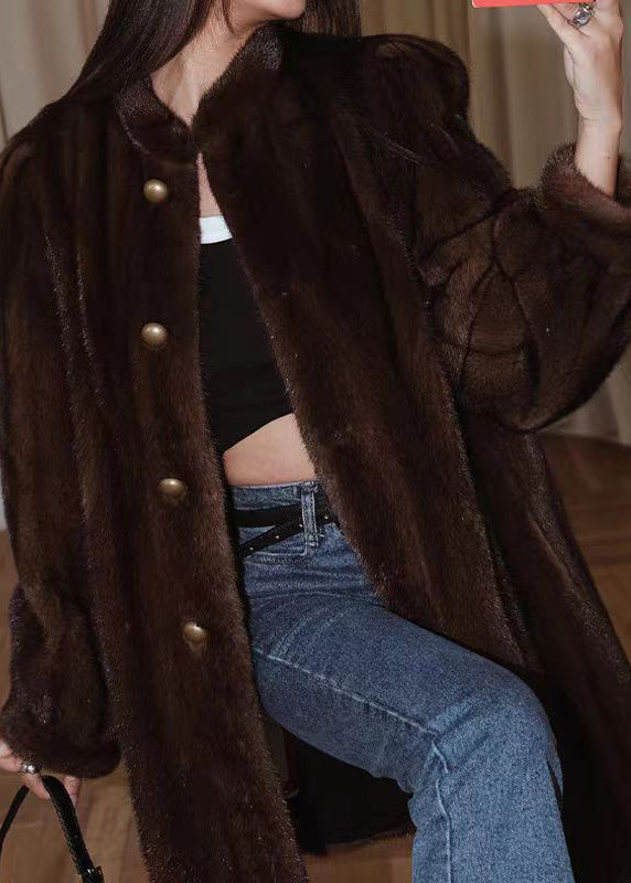 Manteau Femme en Fourrure avec Col Rond et Manches Longues 2