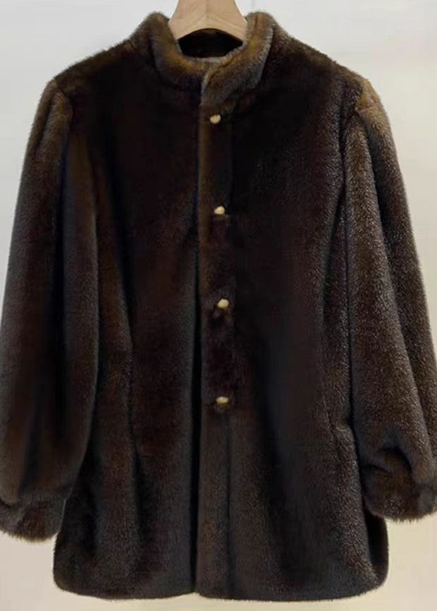 Manteau Femme en Fourrure avec Col Rond et Manches Longues 4
