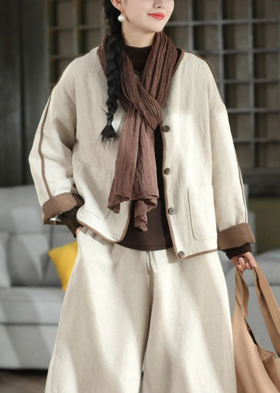 Manteau Hiver Femme Ample Avec Poches Et Détails Patchwork 2