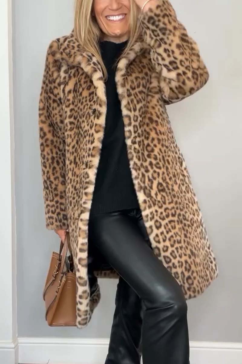 Manteau Hiver Femme Imprimé Léopard Ajusté Tissu Doux 1