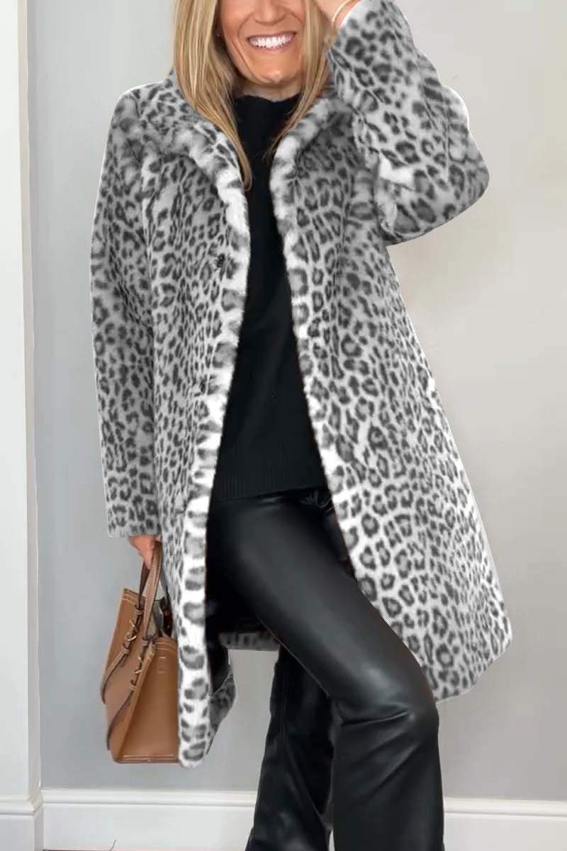 Manteau Hiver Femme Imprimé Léopard Ajusté Tissu Doux 4