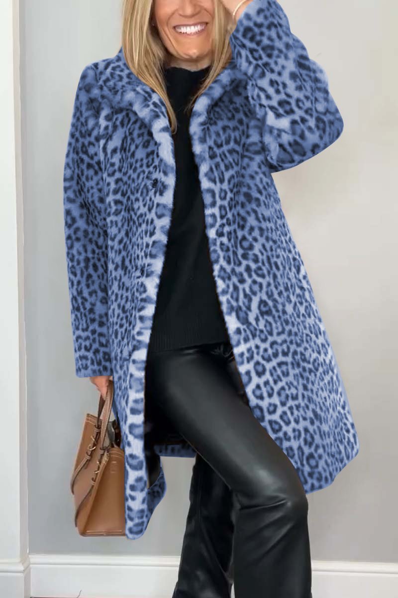 Manteau Hiver Femme Imprimé Léopard Ajusté Tissu Doux 5
