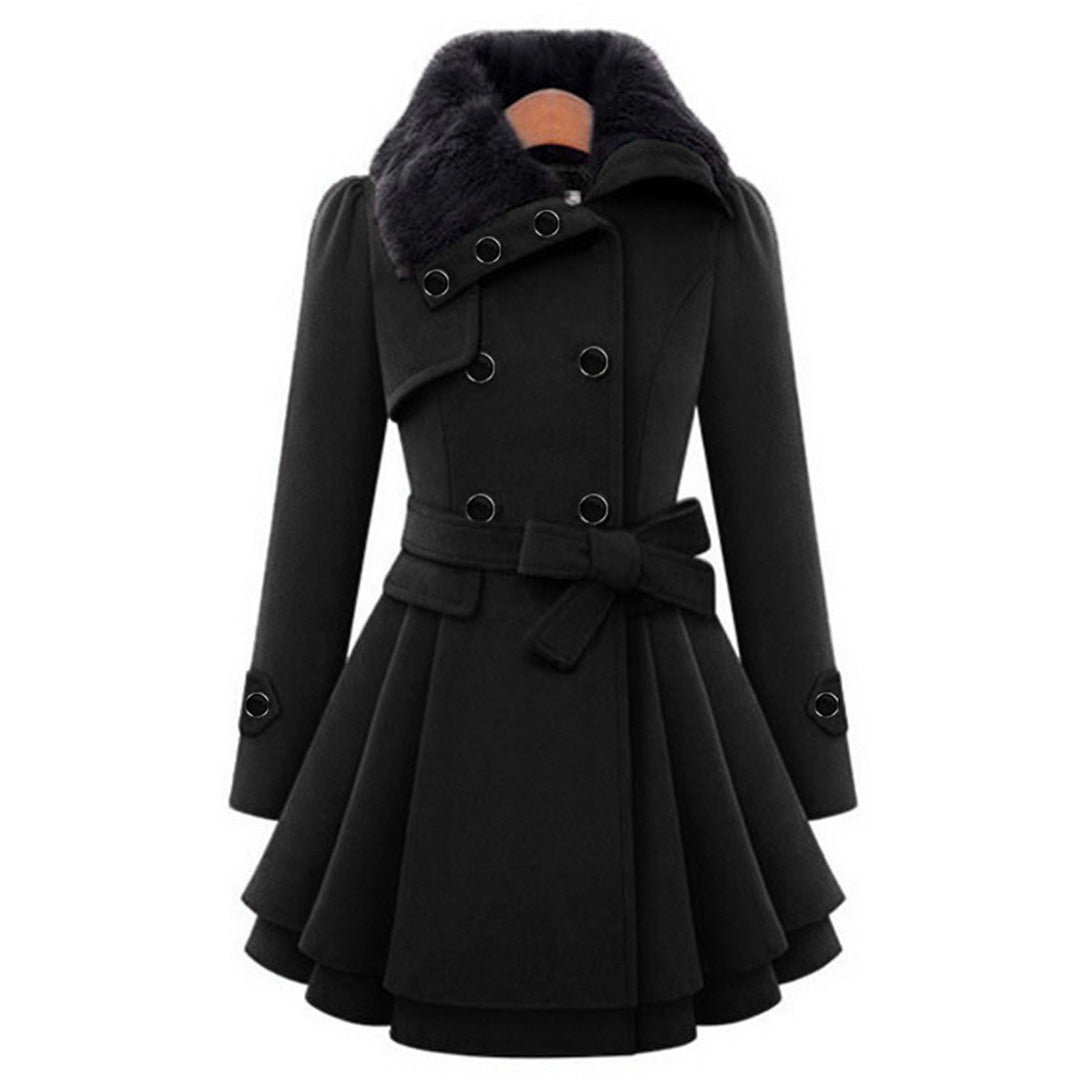 Manteau Hiver Femme Long Col en Fourrure Tissu Doux 1