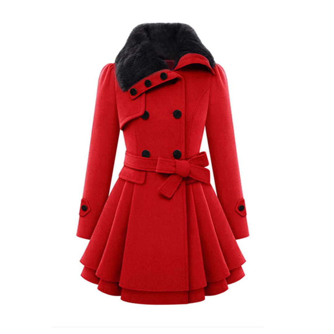 Manteau Hiver Femme Long Col en Fourrure Tissu Doux 3
