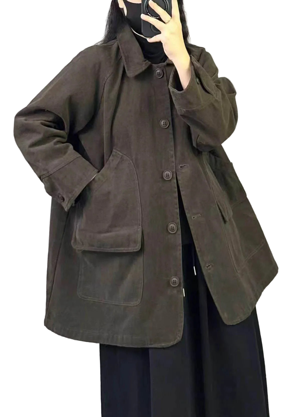 Manteau Hiver Femme Long Patchwork Oversize avec Poches 0