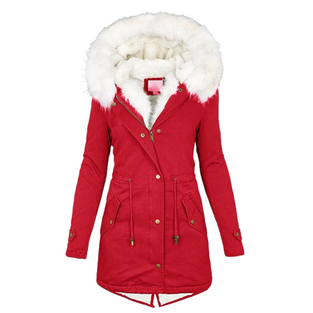 Manteau Hiver Femme Long avec Capuche et Col en Fourrure Résistant aux Intempéries 1