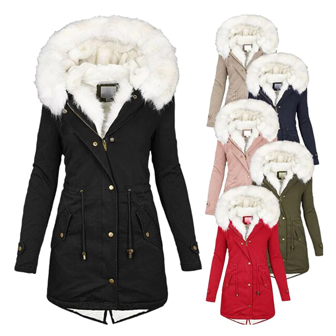 Manteau Hiver Femme Long avec Capuche et Col en Fourrure Résistant aux Intempéries 6