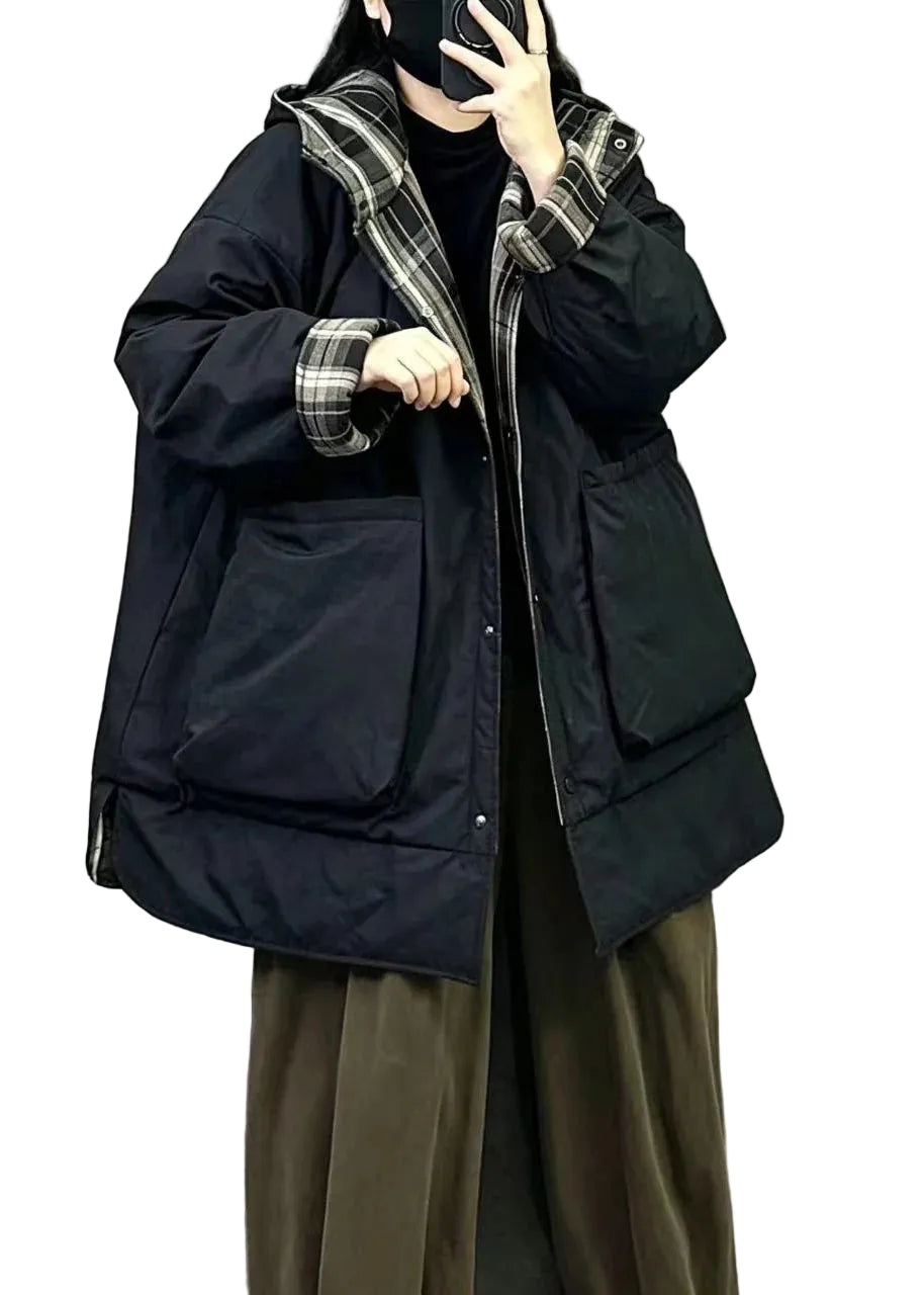 Manteau Hiver Femme Réversible À Capuche Ample 0