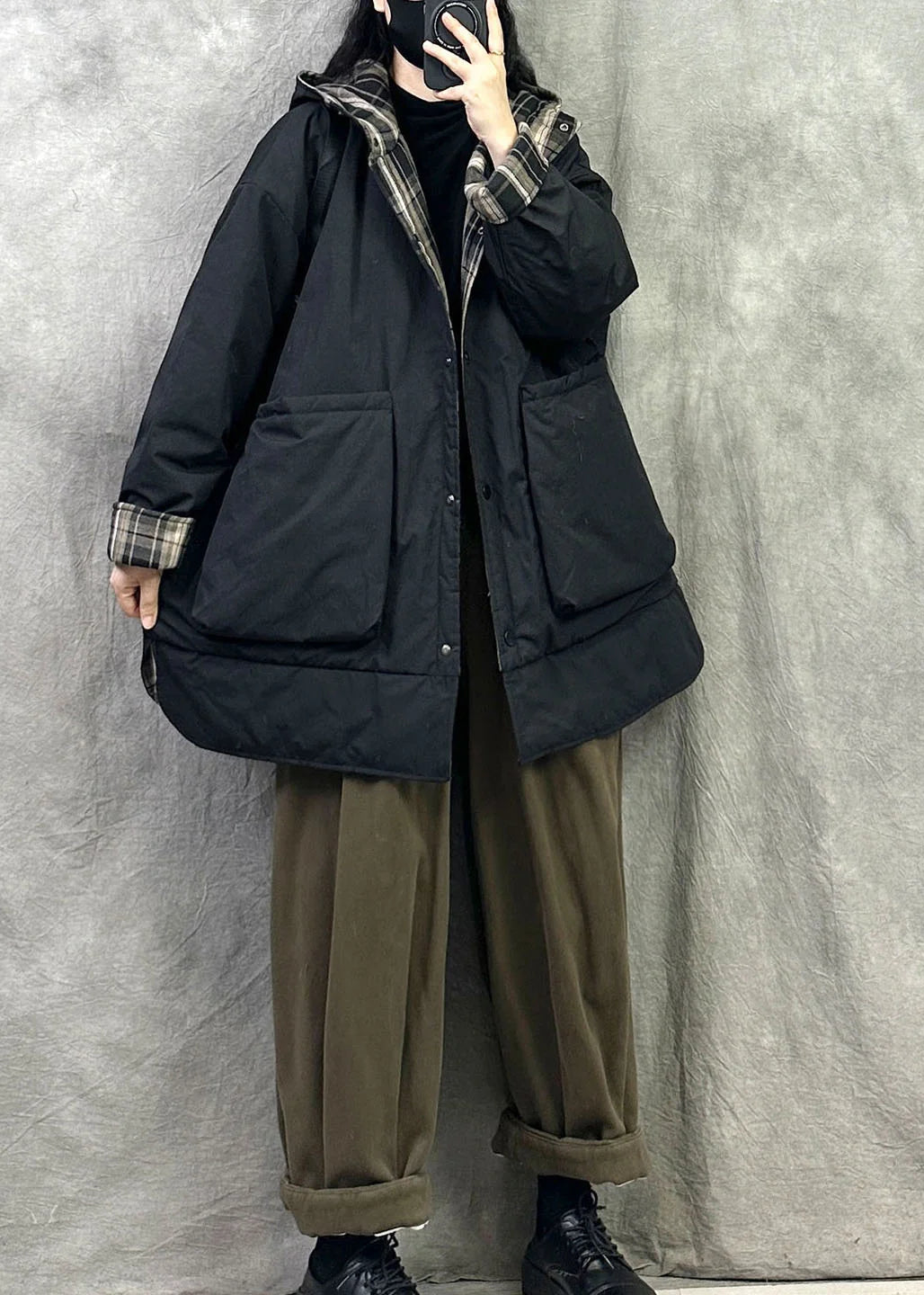 Manteau Hiver Femme Réversible À Capuche Ample 2