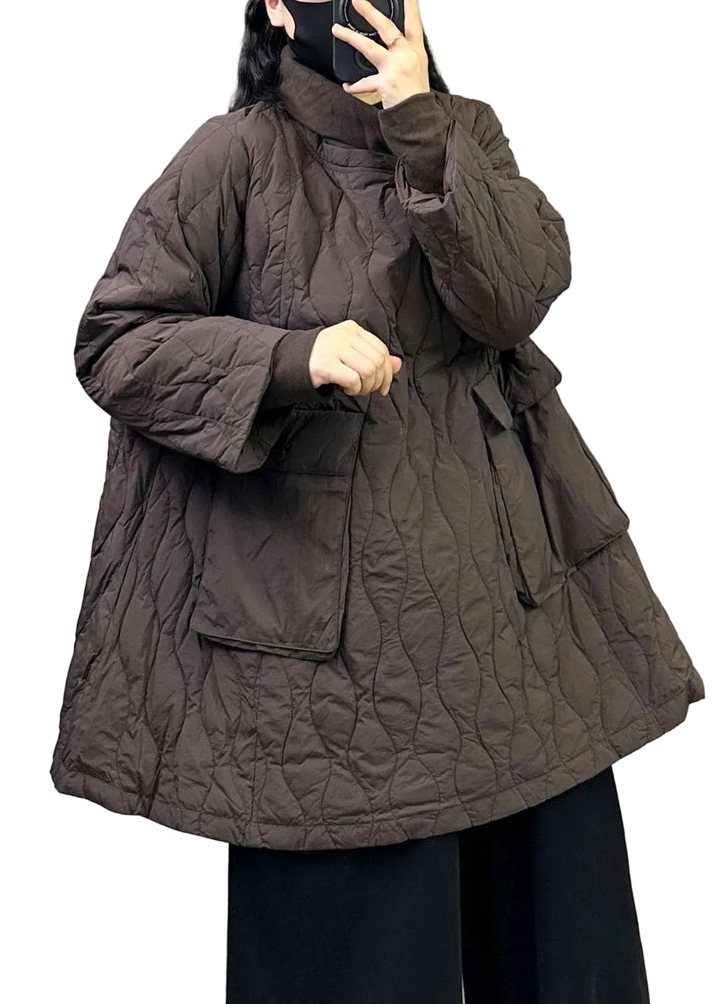 Manteau Hiver Femme Trapèze Ample avec Poches Surdimensionnées 0