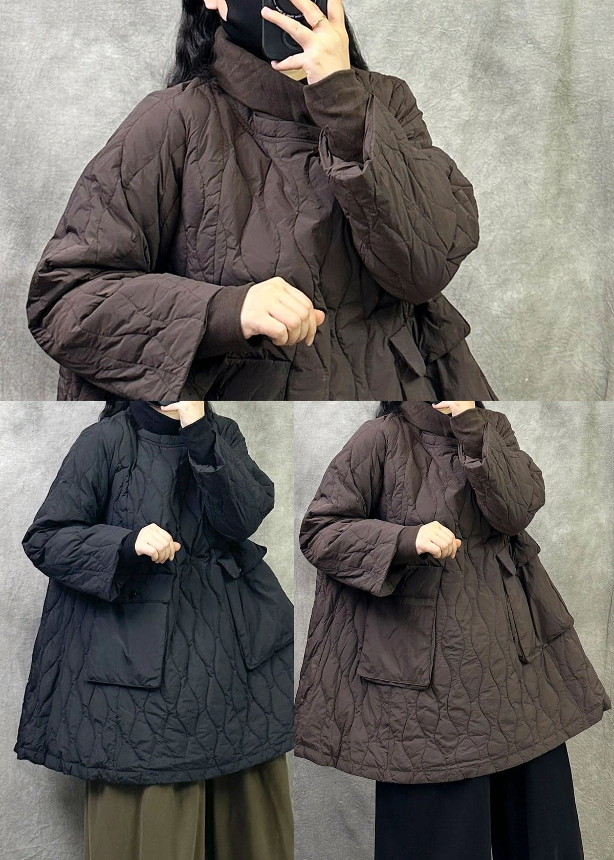 Manteau Hiver Femme Trapèze Ample avec Poches Surdimensionnées 4