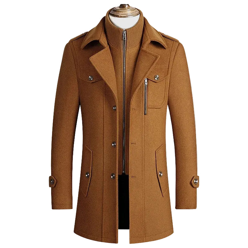 Manteau Homme Hiver Coupe Cintrée avec Devant Boutonné et Poches Pratiques 0