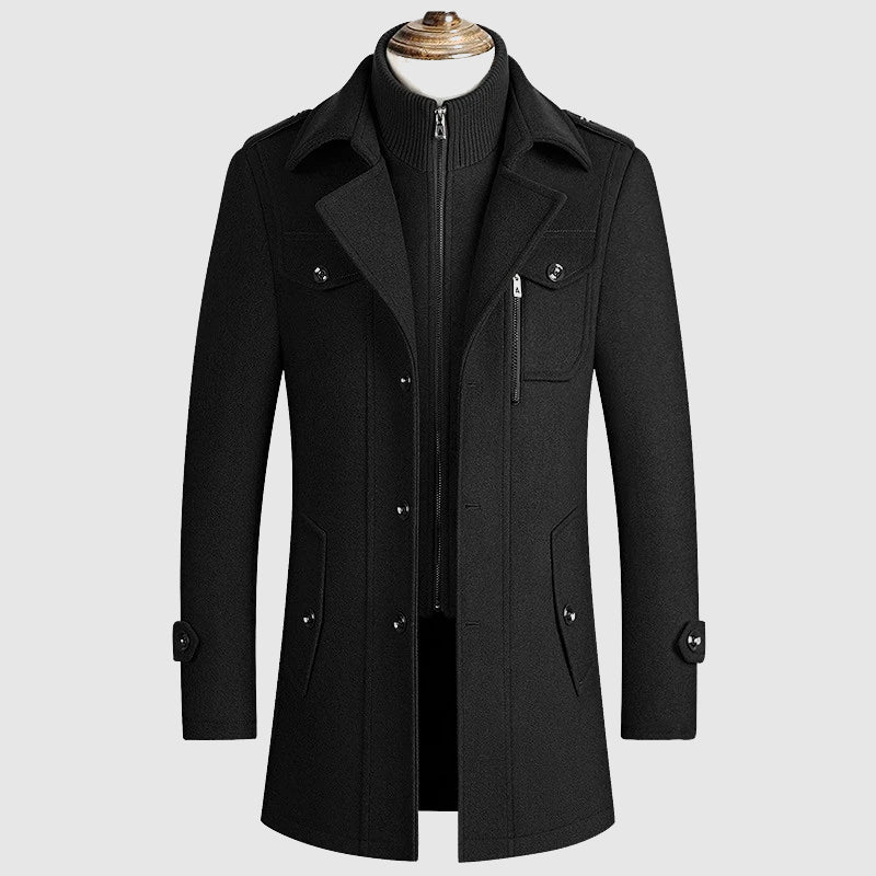 Manteau Homme Hiver Coupe Cintrée avec Devant Boutonné et Poches Pratiques 3