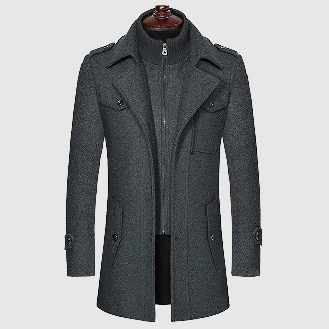 Manteau Homme Hiver Coupe Cintrée avec Devant Boutonné et Poches Pratiques 4