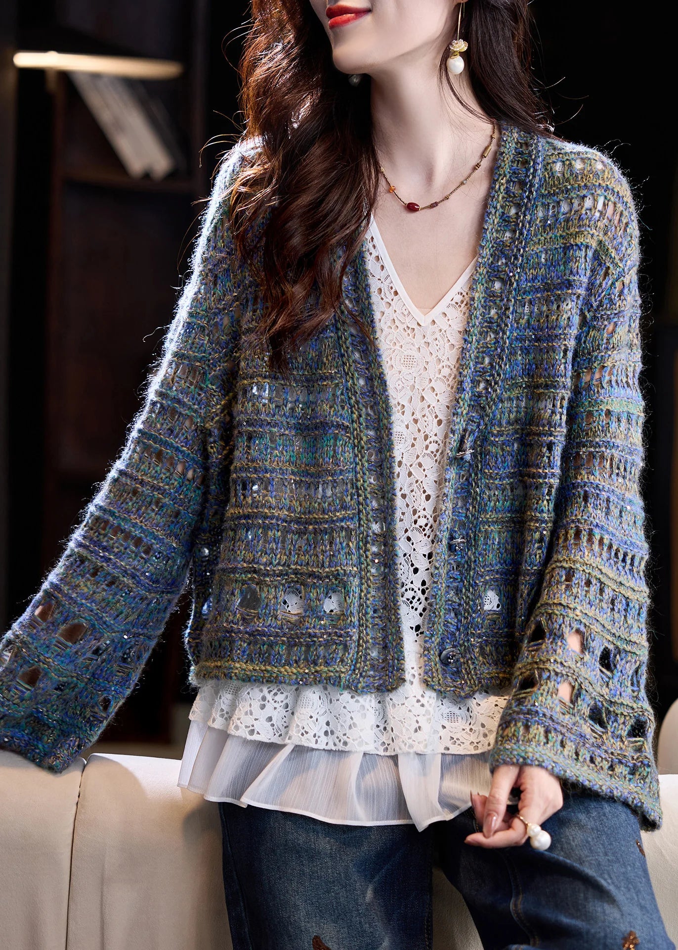 Manteau Long Femme Ample Oversize Ajouré Automne 1