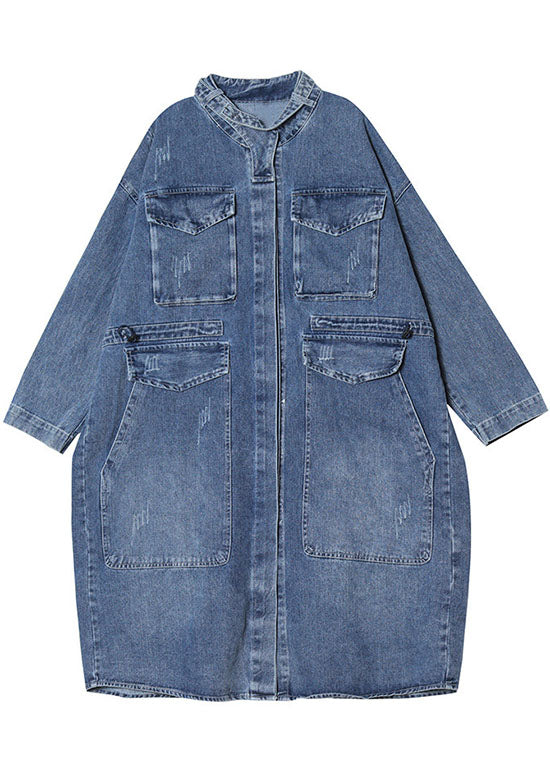 Manteau Long Femme en Denim Ample avec Poches et Manches Longues 3