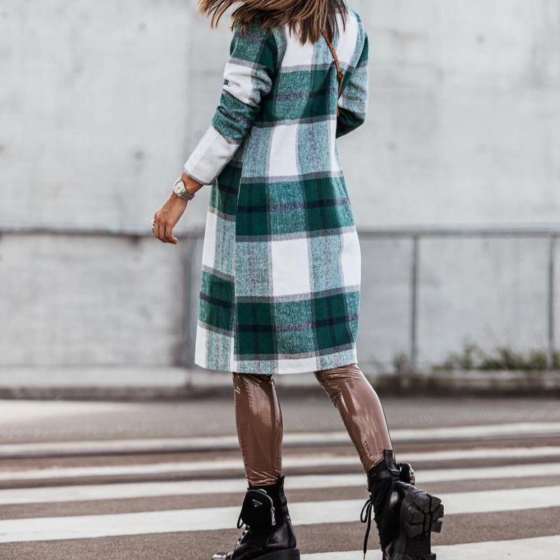 Manteau Long à Carreaux pour Femme 1