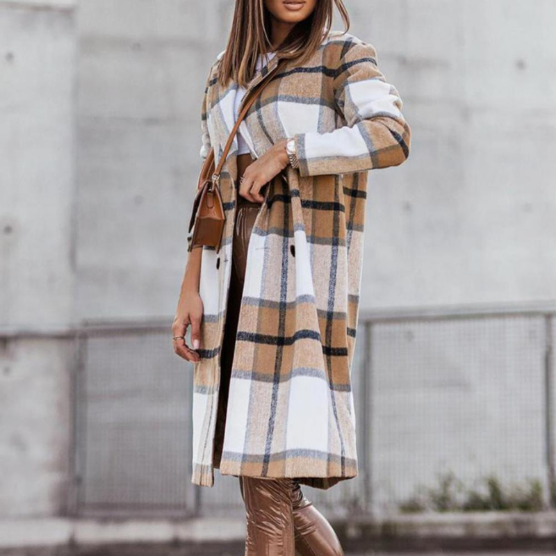 Manteau Long à Carreaux pour Femme 2