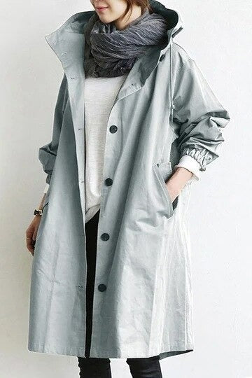 Manteau Trench Imperméable Femme Long Mi-Mollet Avec Capuche 1