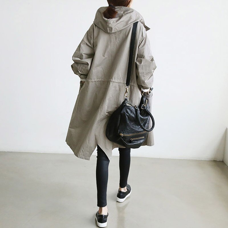 Manteau Trench Imperméable Femme Long Mi-Mollet Avec Capuche 2