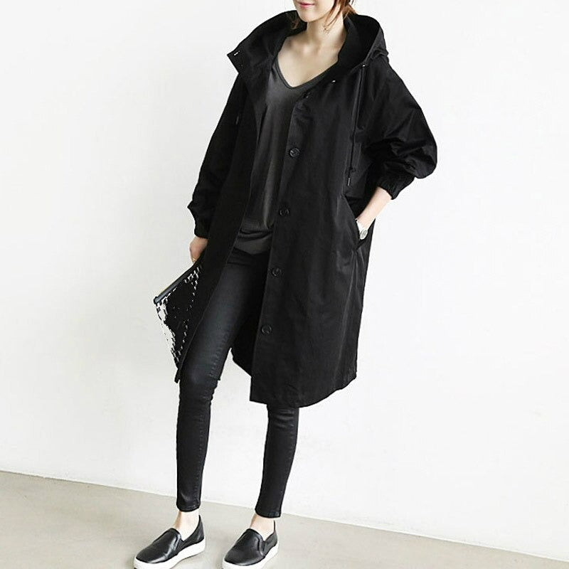 Manteau Trench Imperméable Femme Long Mi-Mollet Avec Capuche 3